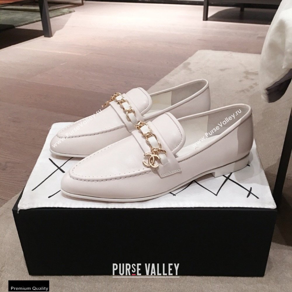 Chanel CC Logo and Chain Loafers White 2021 (kaola-21011619)