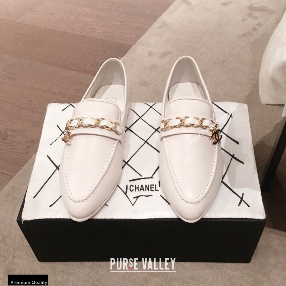 Chanel CC Logo and Chain Loafers White 2021 (kaola-21011619)