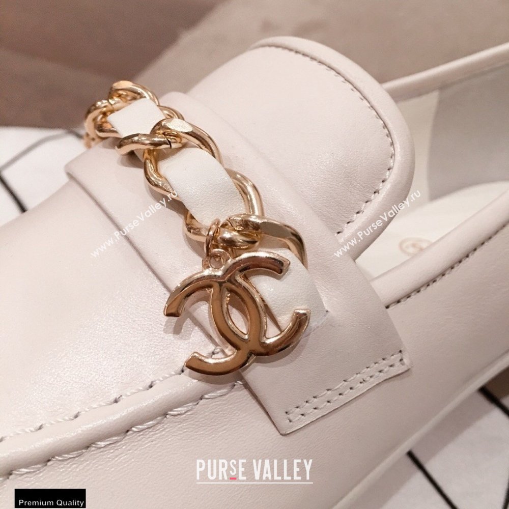 Chanel CC Logo and Chain Loafers White 2021 (kaola-21011619)