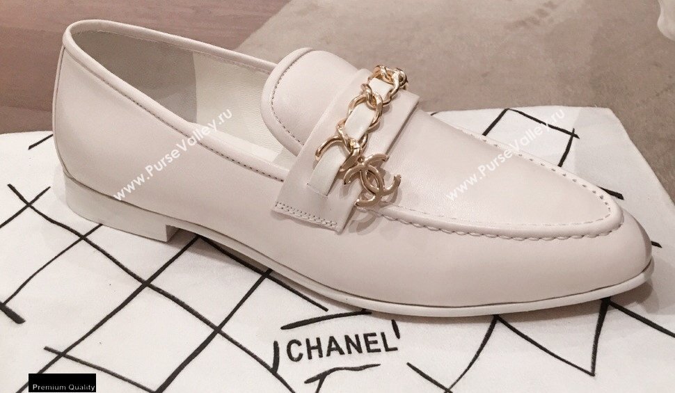 Chanel CC Logo and Chain Loafers White 2021 (kaola-21011619)