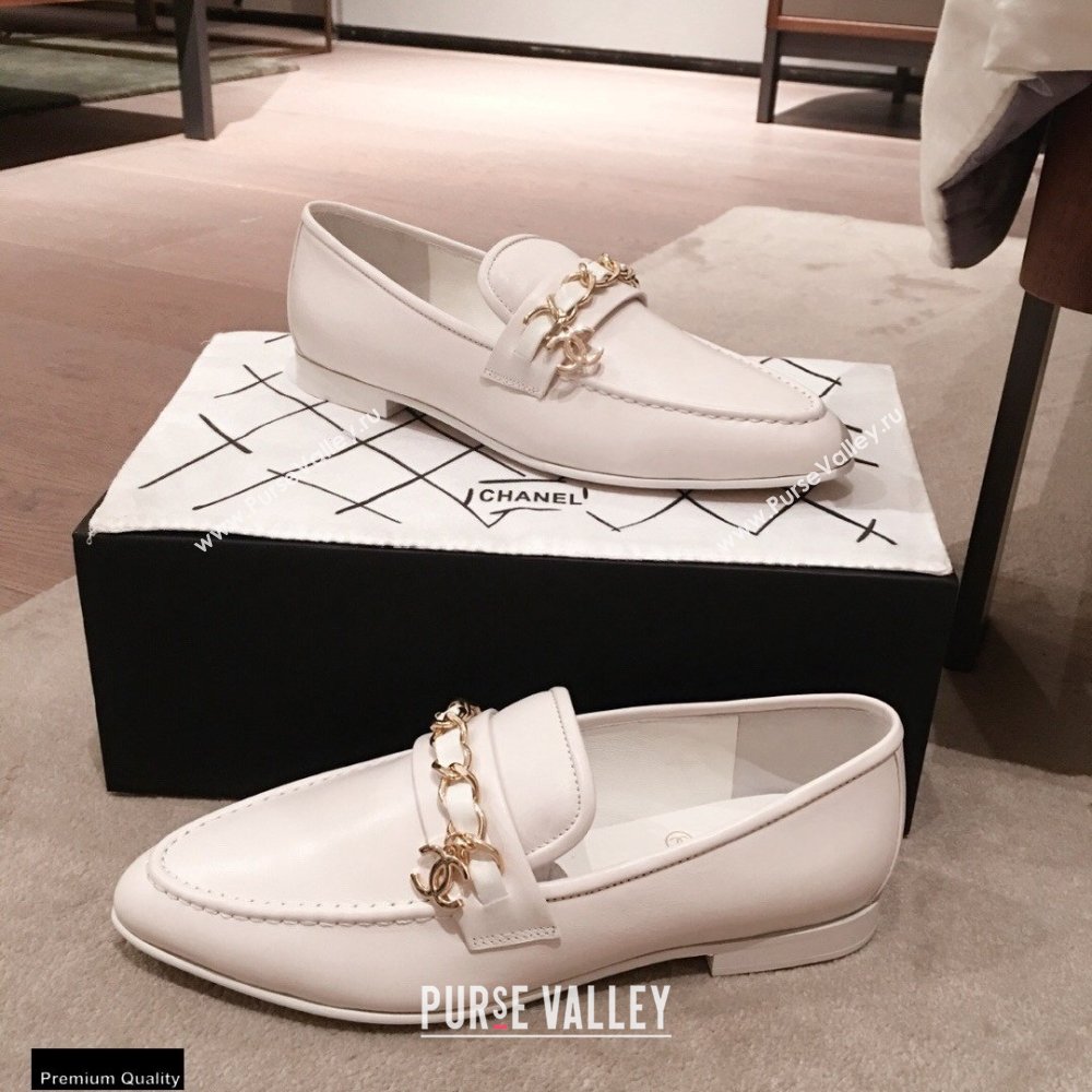 Chanel CC Logo and Chain Loafers White 2021 (kaola-21011619)