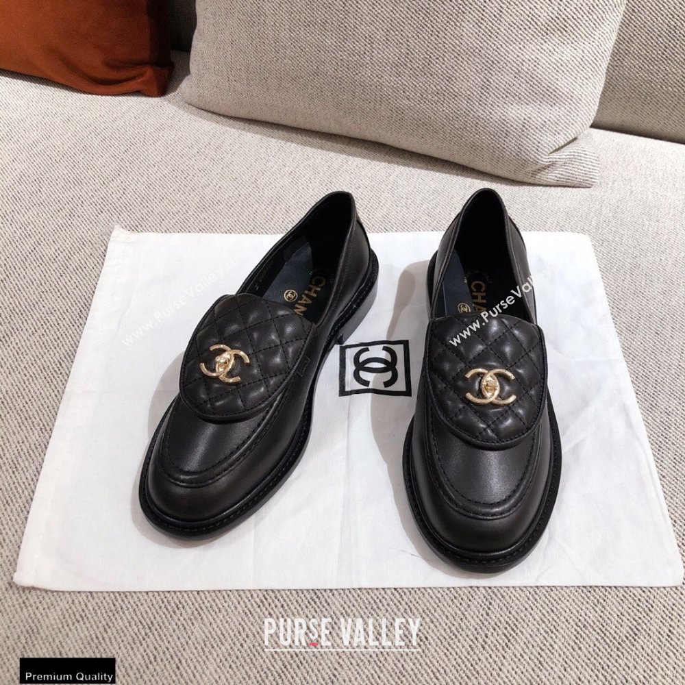 Chanel CC Logo and Quilting Flap Loafers Black 2021 (kaola-21011614)