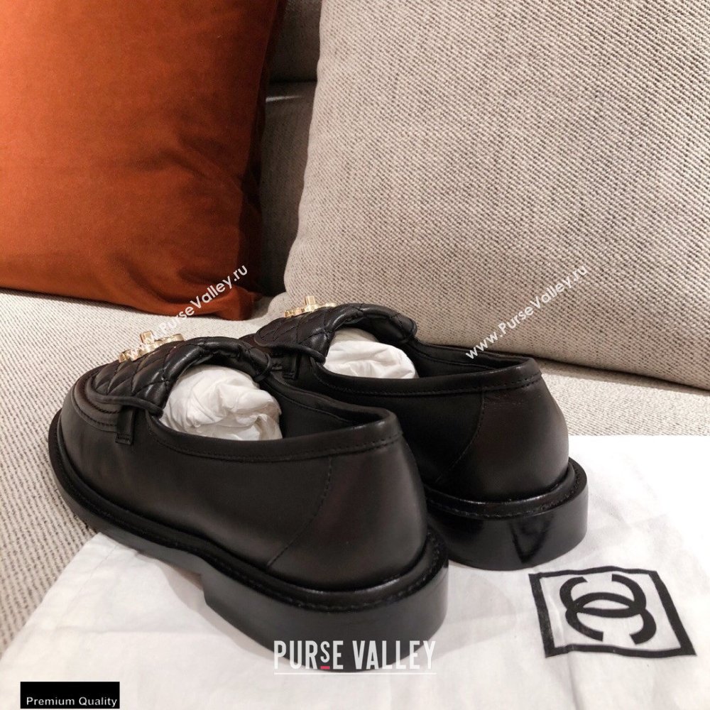Chanel CC Logo and Quilting Flap Loafers Black 2021 (kaola-21011614)