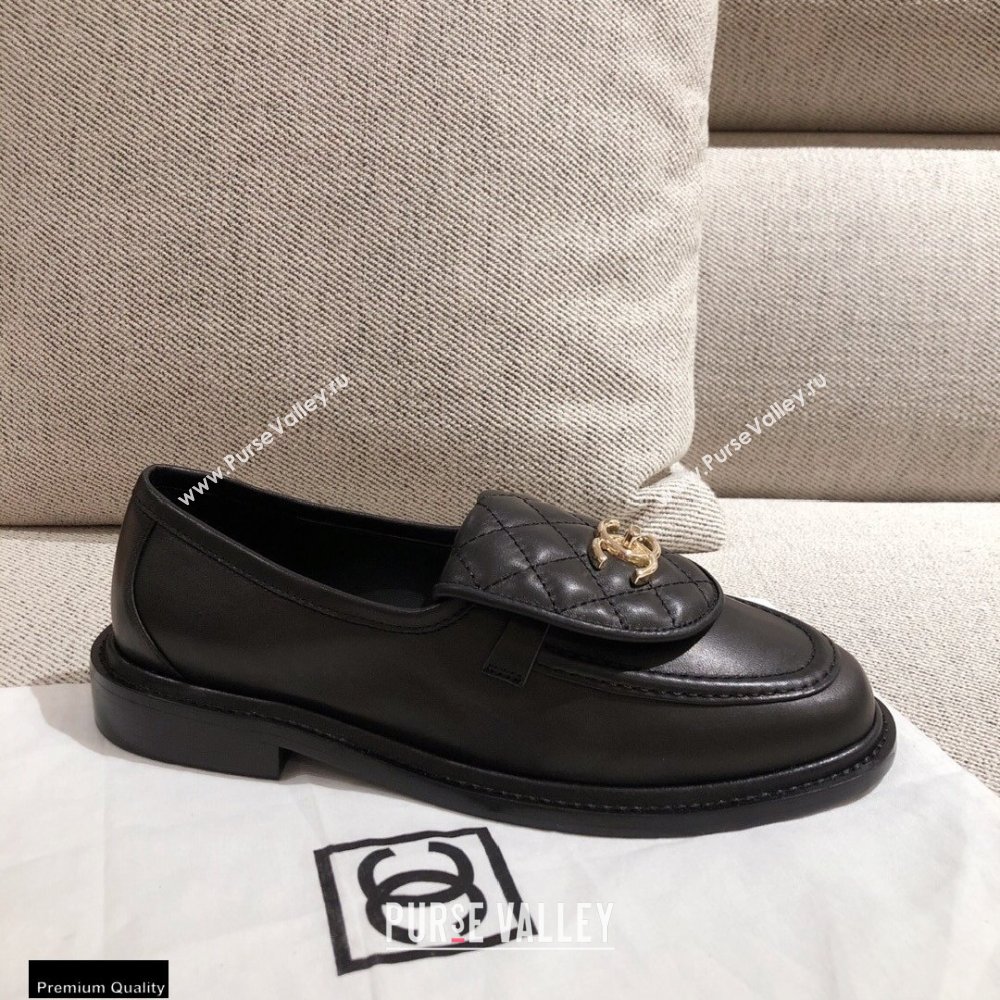 Chanel CC Logo and Quilting Flap Loafers Black 2021 (kaola-21011614)