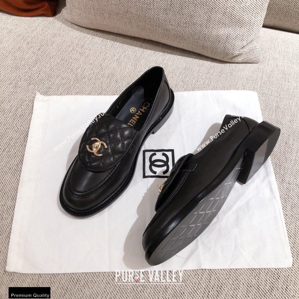 Chanel CC Logo and Quilting Flap Loafers Black 2021 (kaola-21011614)