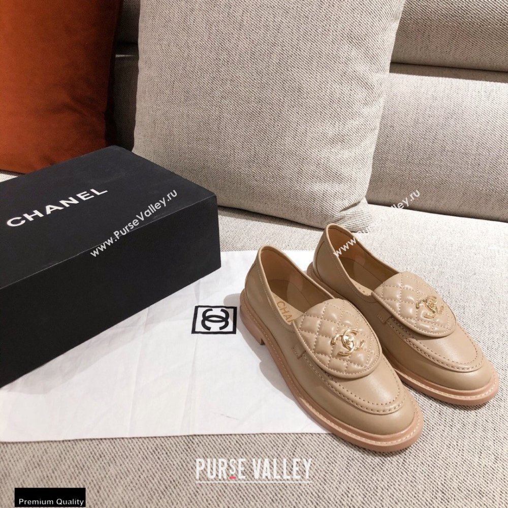 Chanel CC Logo and Quilting Flap Loafers Beige 2021 (kaola-21011617)