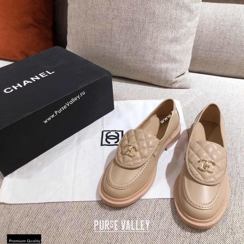 Chanel CC Logo and Quilting Flap Loafers Beige 2021 (kaola-21011617)