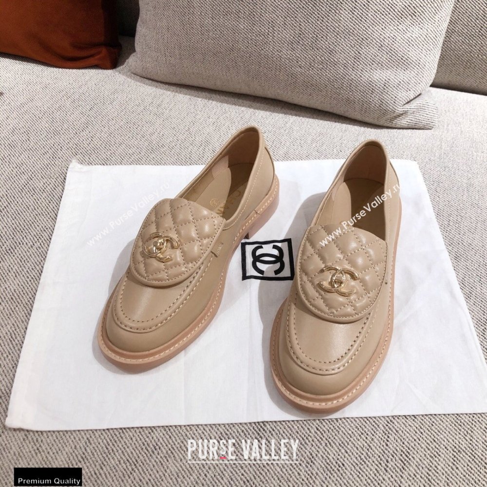 Chanel CC Logo and Quilting Flap Loafers Beige 2021 (kaola-21011617)