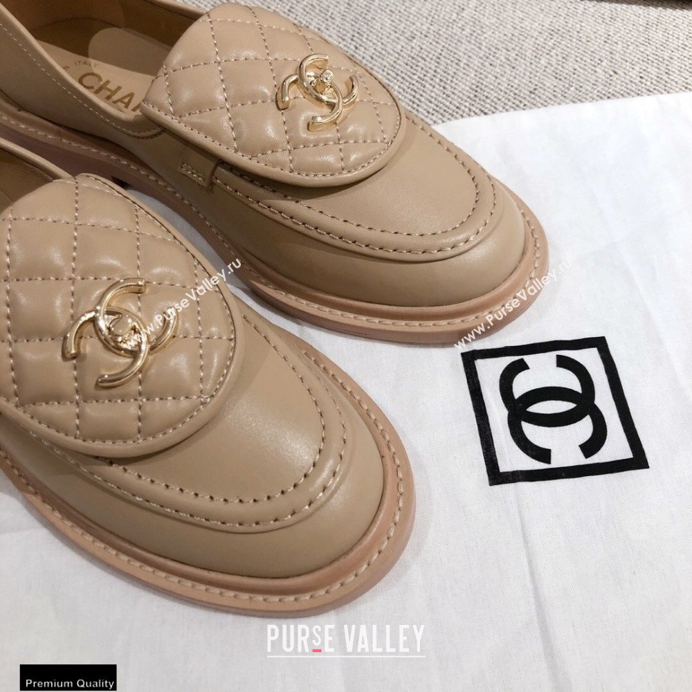 Chanel CC Logo and Quilting Flap Loafers Beige 2021 (kaola-21011617)