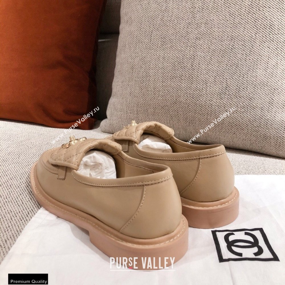 Chanel CC Logo and Quilting Flap Loafers Beige 2021 (kaola-21011617)