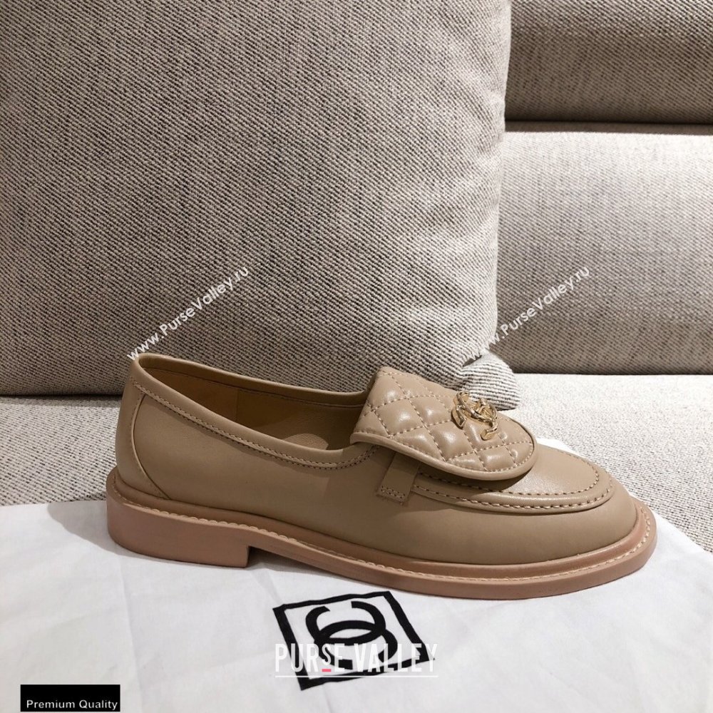 Chanel CC Logo and Quilting Flap Loafers Beige 2021 (kaola-21011617)