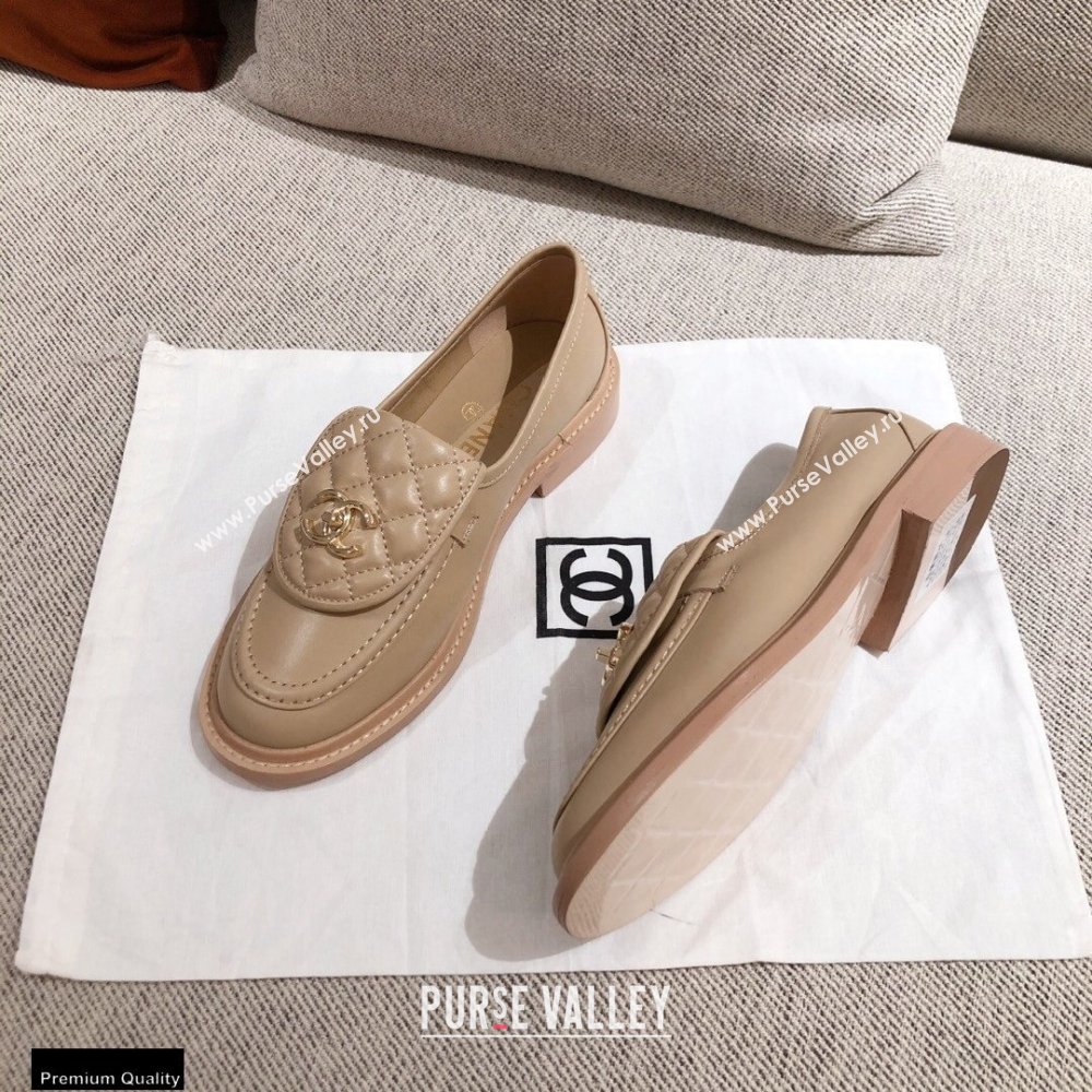 Chanel CC Logo and Quilting Flap Loafers Beige 2021 (kaola-21011617)