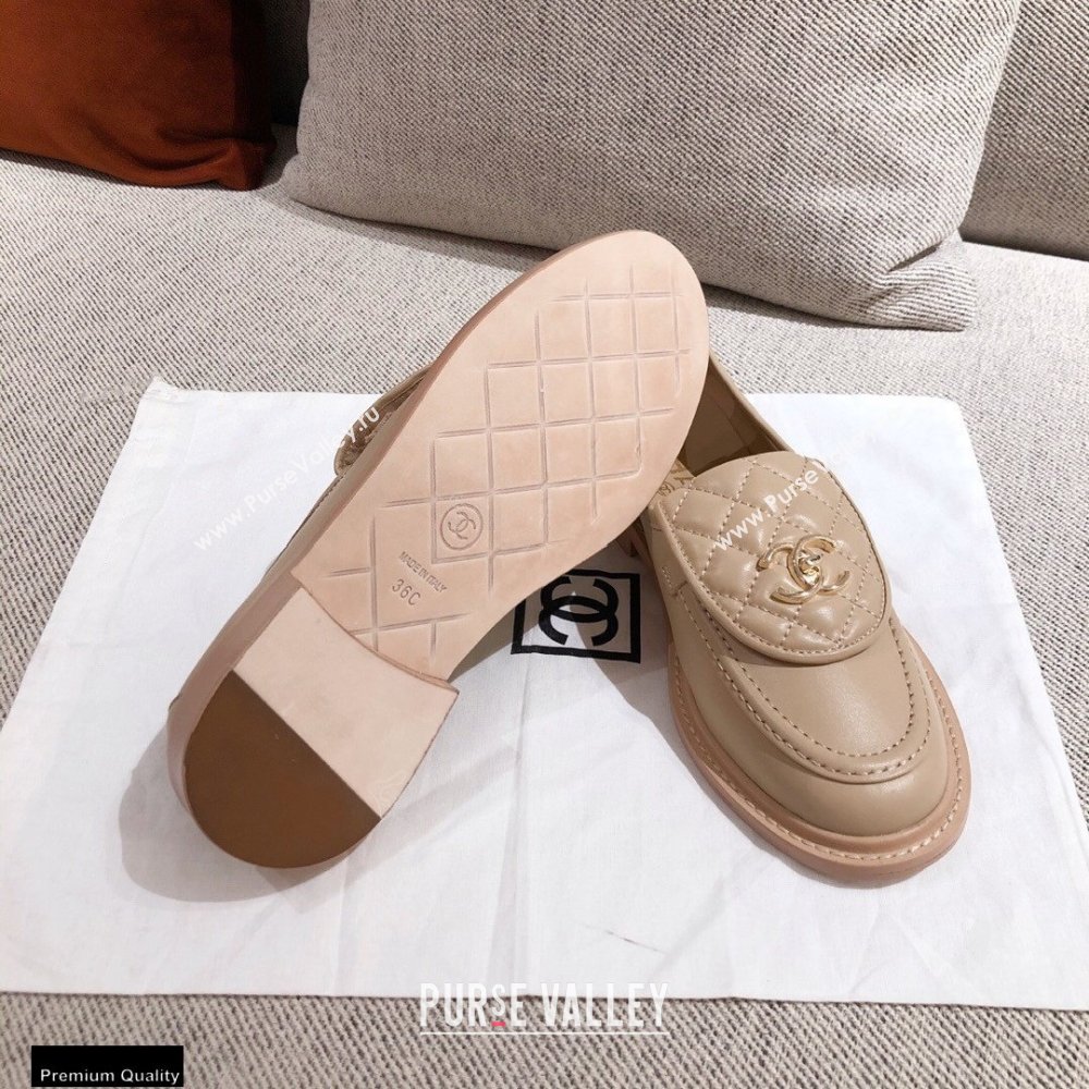 Chanel CC Logo and Quilting Flap Loafers Beige 2021 (kaola-21011617)