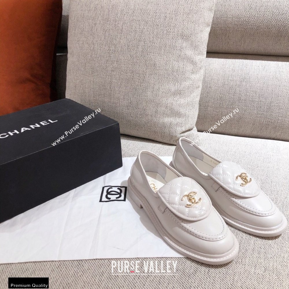 Chanel CC Logo and Quilting Flap Loafers White 2021 (kaola-21011615)