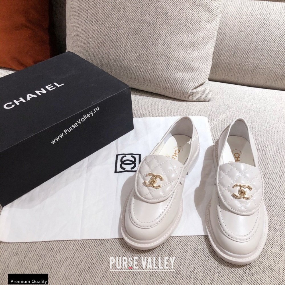 Chanel CC Logo and Quilting Flap Loafers White 2021 (kaola-21011615)