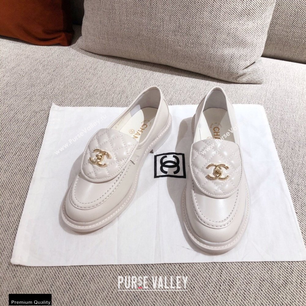 Chanel CC Logo and Quilting Flap Loafers White 2021 (kaola-21011615)