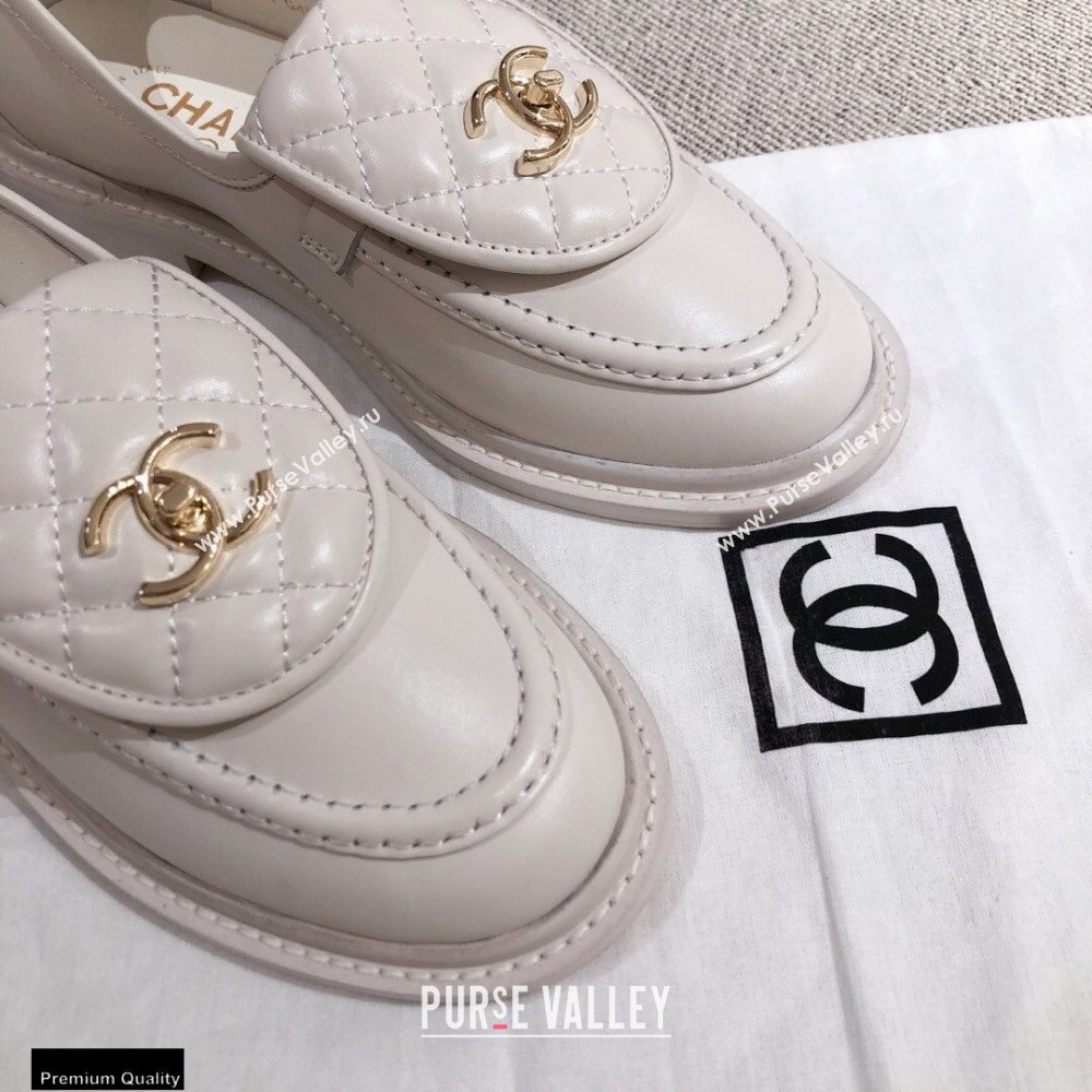 Chanel CC Logo and Quilting Flap Loafers White 2021 (kaola-21011615)