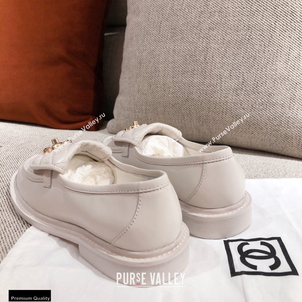 Chanel CC Logo and Quilting Flap Loafers White 2021 (kaola-21011615)