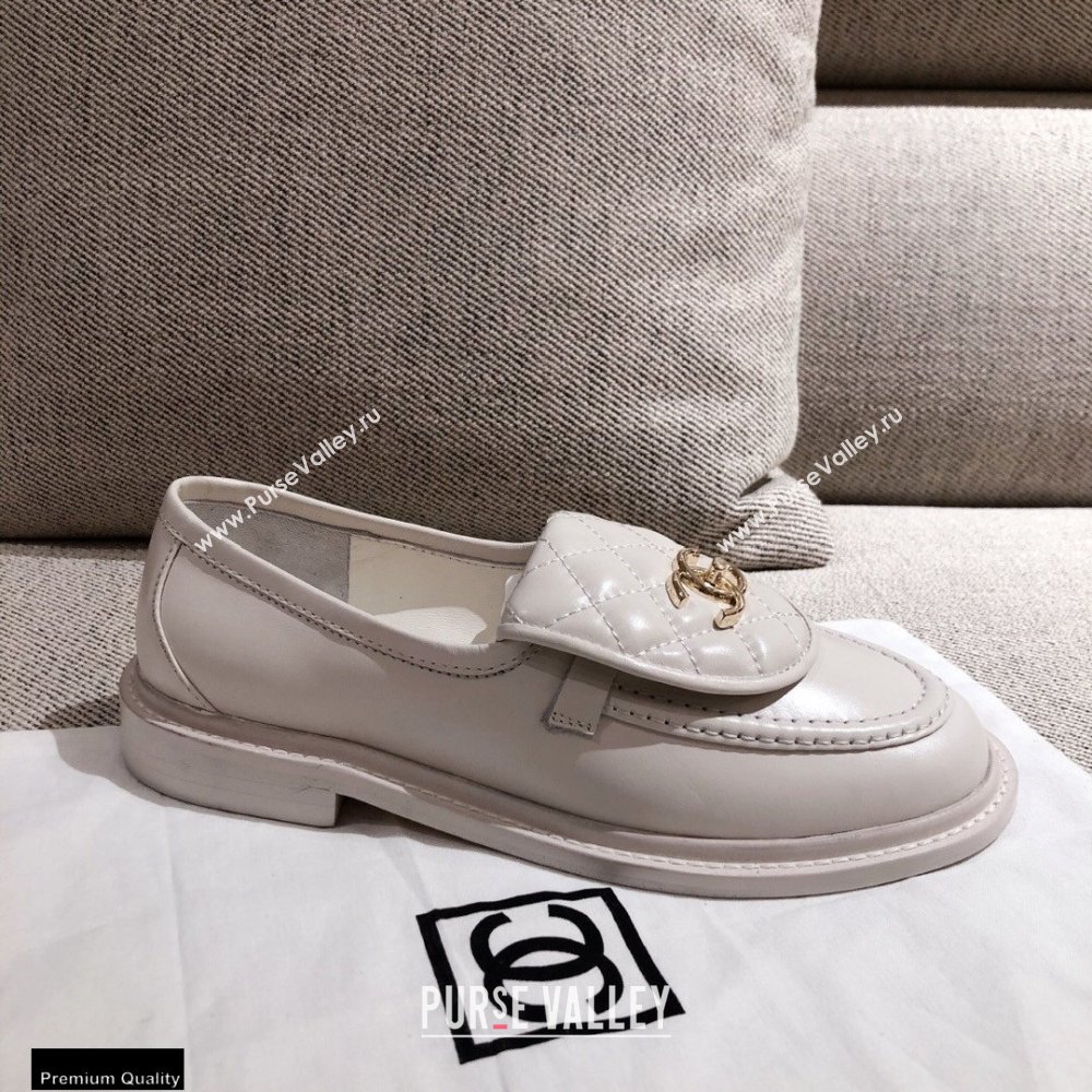 Chanel CC Logo and Quilting Flap Loafers White 2021 (kaola-21011615)