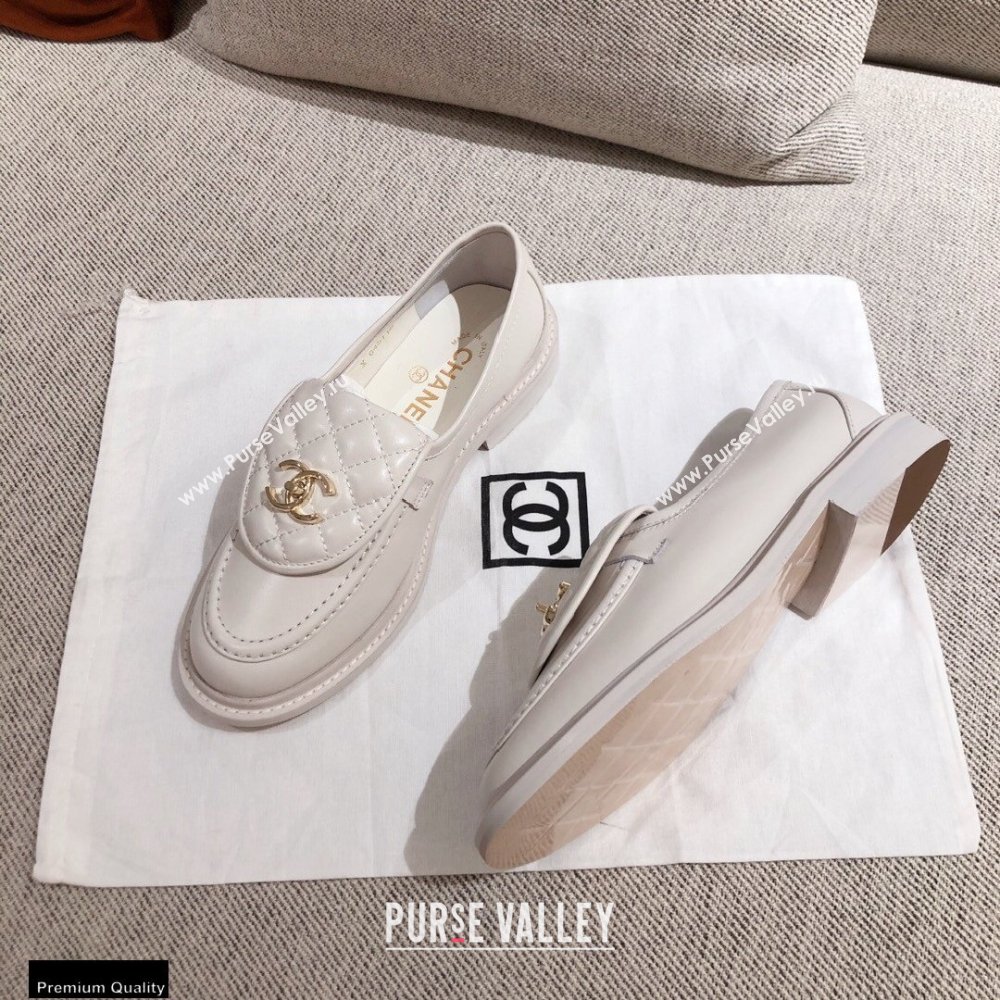 Chanel CC Logo and Quilting Flap Loafers White 2021 (kaola-21011615)