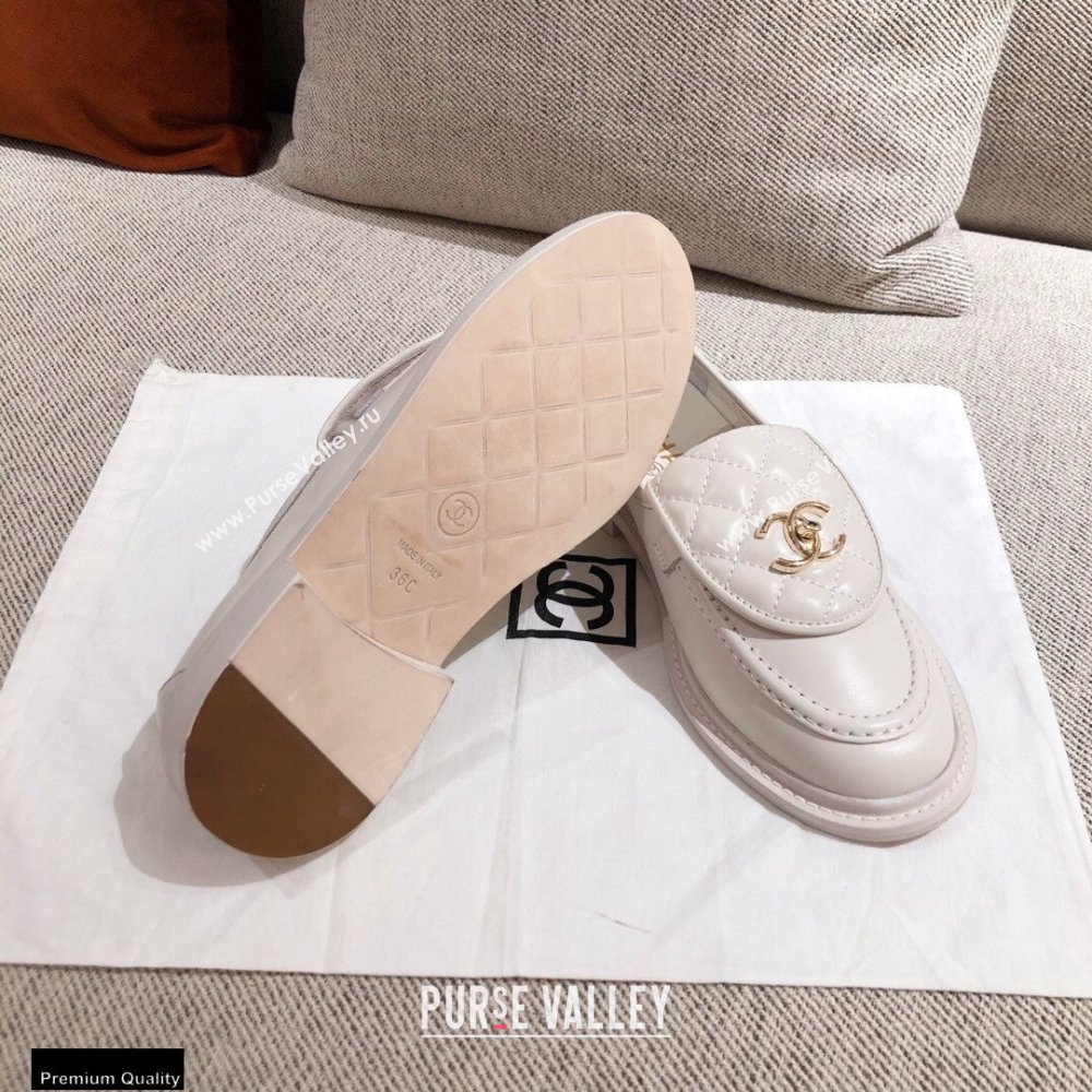 Chanel CC Logo and Quilting Flap Loafers White 2021 (kaola-21011615)