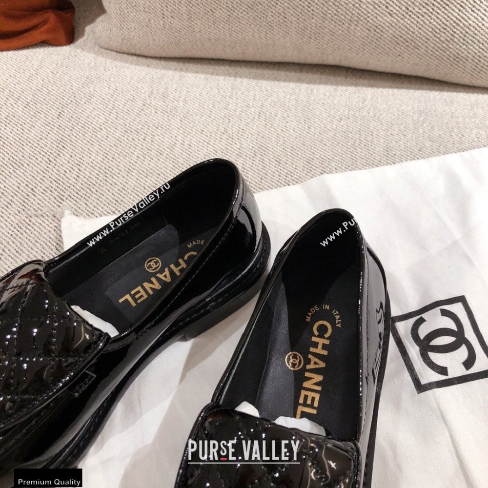 Chanel CC Logo and Quilting Flap Loafers Patent Black 2021 (kaola-21011613)