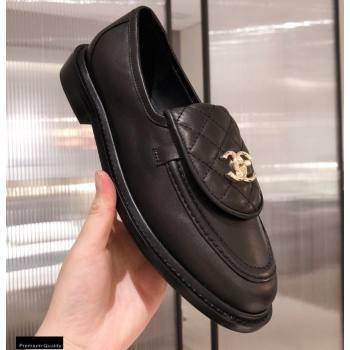 Chanel CC Logo and Quilting Flap Loafers Black 2021 (kaola-21011614)