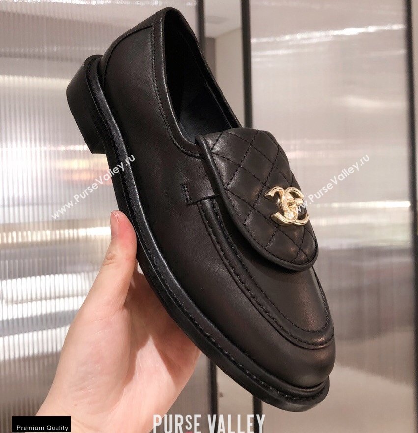 Chanel CC Logo and Quilting Flap Loafers Black 2021 (kaola-21011614)