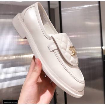 Chanel CC Logo and Quilting Flap Loafers White 2021 (kaola-21011615)