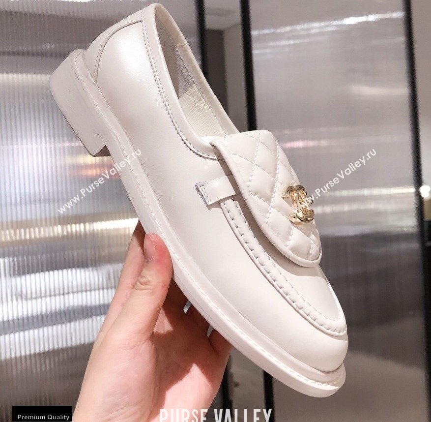 Chanel CC Logo and Quilting Flap Loafers White 2021 (kaola-21011615)