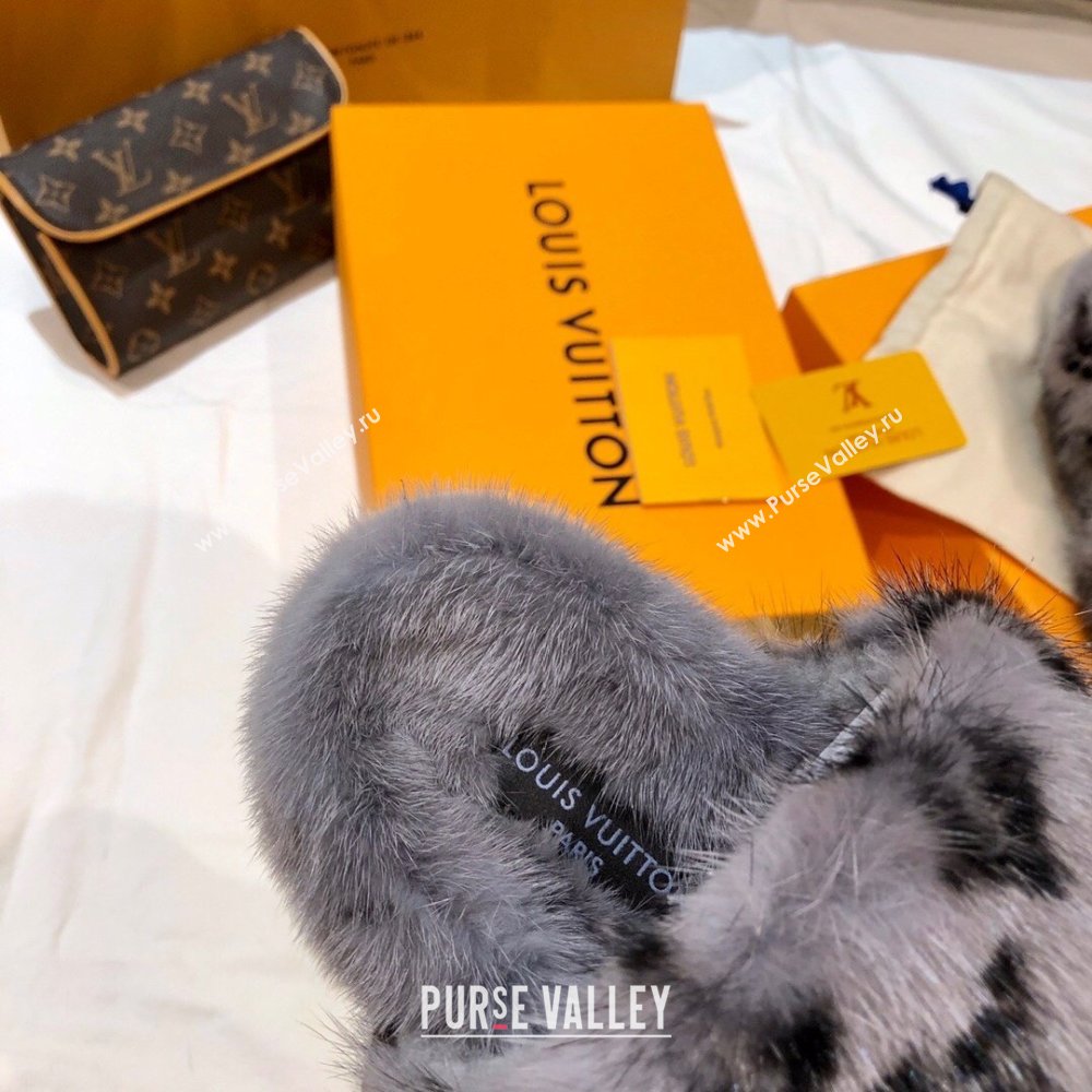 Louis Vuitton Mink Fur Bom Dia Flat Mules Gray 2021 (modeng-21012002)