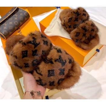 Louis Vuitton Mink Fur Bom Dia Flat Mules Brown 2021 (modeng-21012001)