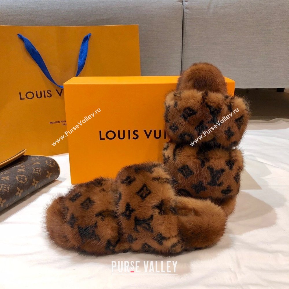 Louis Vuitton Mink Fur Bom Dia Flat Mules Brown 2021 (modeng-21012001)