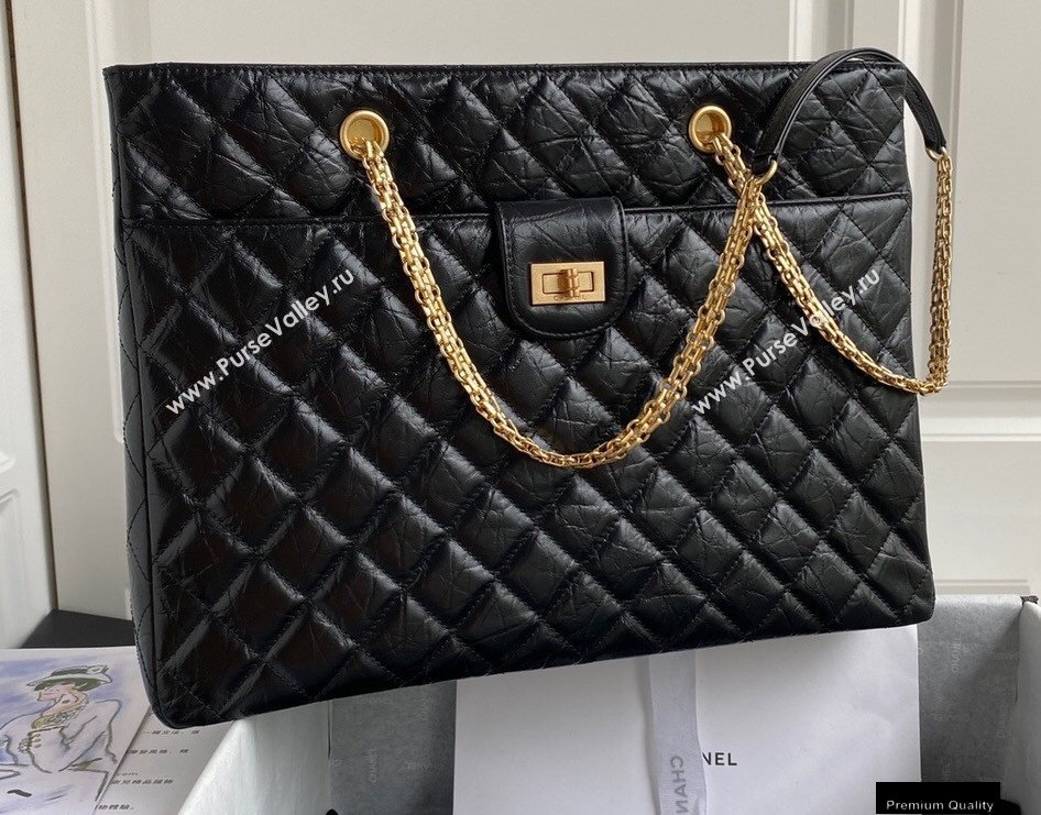 Chanel Crumpled Calfskin Reissue Shopping Tote Bag AS6611 Black 2021 (yunding-21012701)