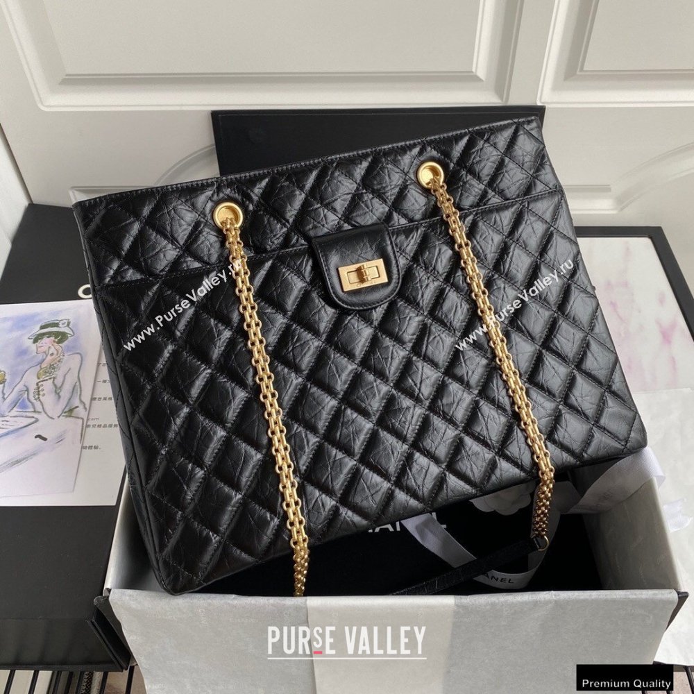 Chanel Crumpled Calfskin Reissue Shopping Tote Bag AS6611 Black 2021 (yunding-21012701)