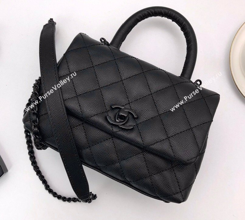 Chanel Grained Calfskin Coco Handle Mini Flap Bag Black with Top Handle AS2215 Lacquered Metal Hardware 2021 (yunding-21012003)