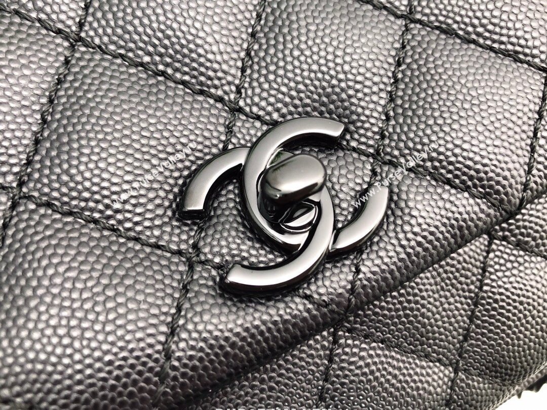 Chanel Grained Calfskin Coco Handle Mini Flap Bag Black with Top Handle AS2215 Lacquered Metal Hardware 2021 (yunding-21012003)