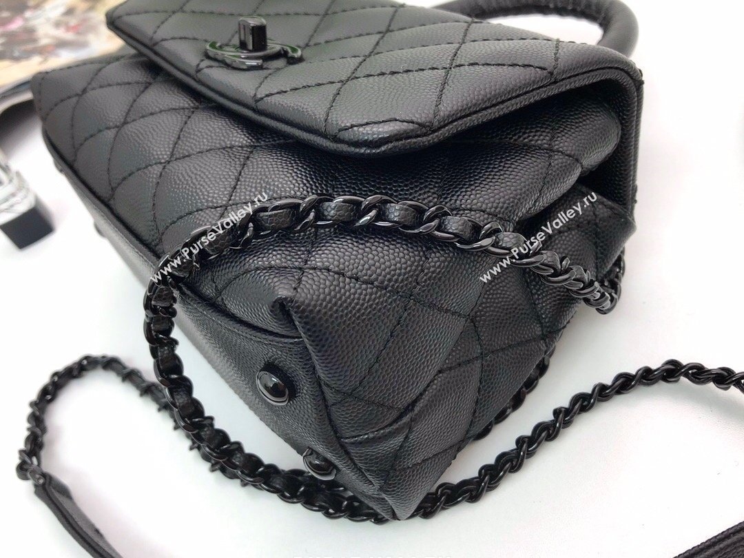 Chanel Grained Calfskin Coco Handle Mini Flap Bag Black with Top Handle AS2215 Lacquered Metal Hardware 2021 (yunding-21012003)