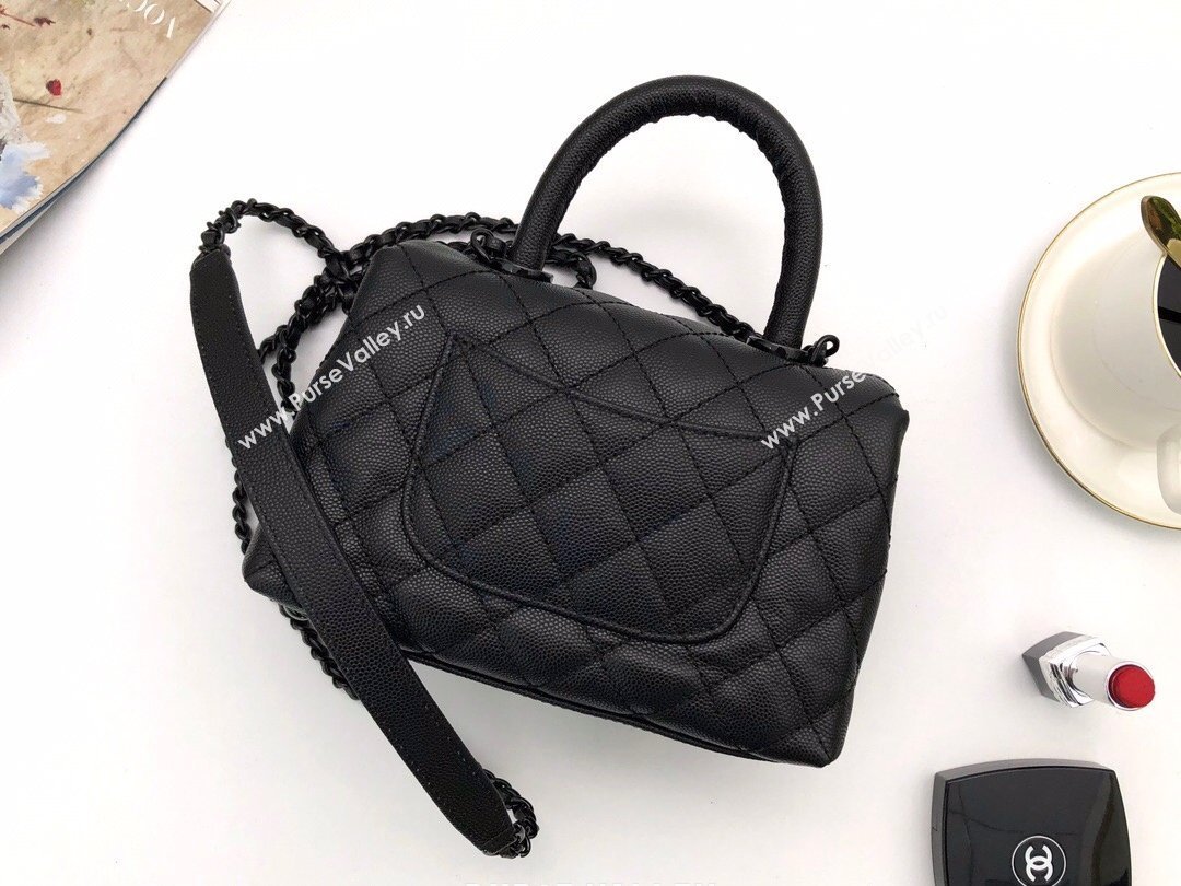 Chanel Grained Calfskin Coco Handle Mini Flap Bag Black with Top Handle AS2215 Lacquered Metal Hardware 2021 (yunding-21012003)