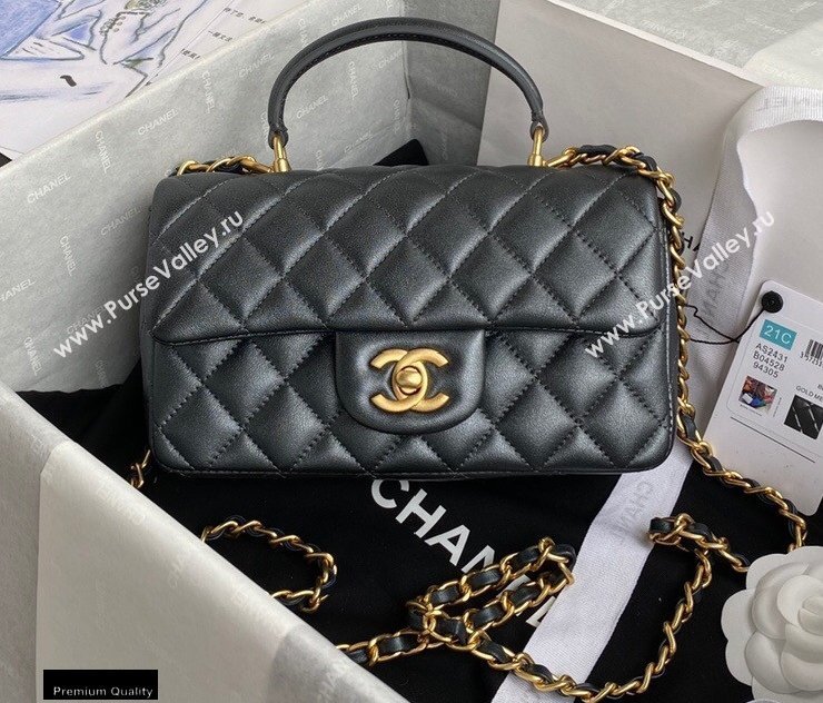 Chanel Small Classic Flap Bag with Top Handle AS2431 Dark Gray 2021 (yunding-21012202)