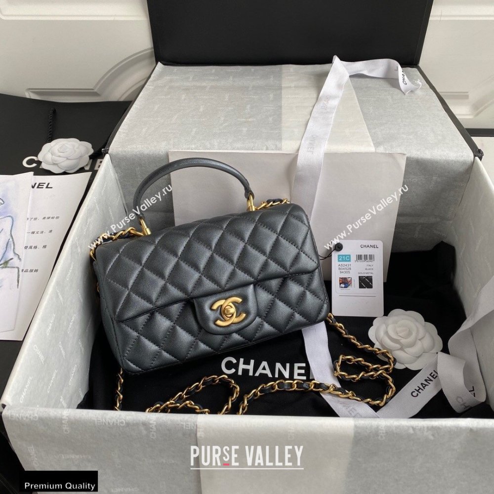 Chanel Small Classic Flap Bag with Top Handle AS2431 Dark Gray 2021 (yunding-21012202)