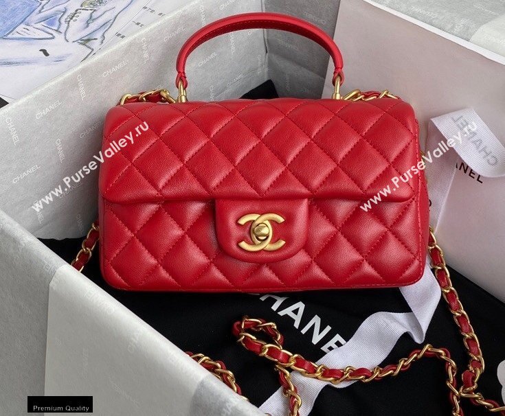 Chanel Small Classic Flap Bag with Top Handle AS2431 Red 2021 (yunding-21012204)