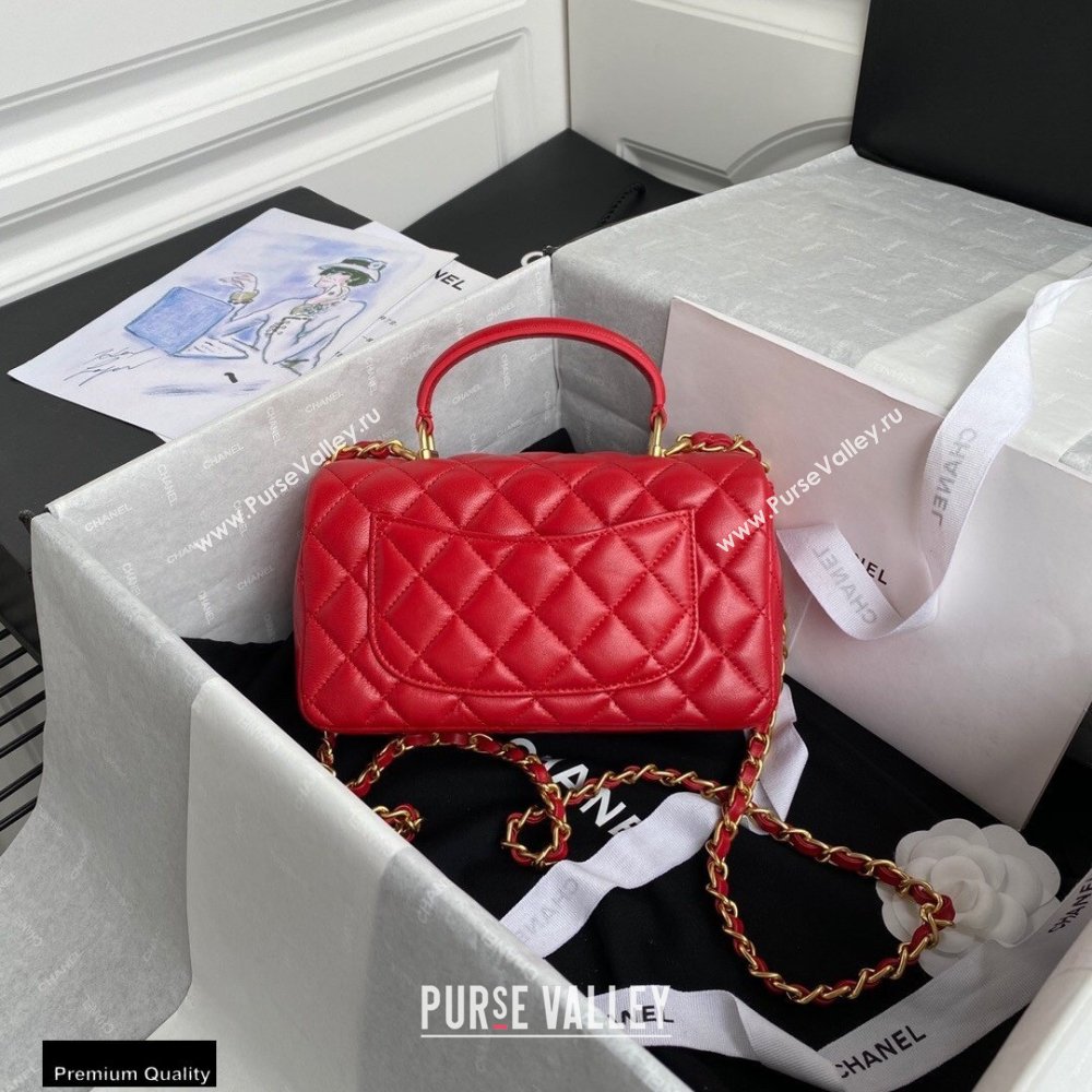 Chanel Small Classic Flap Bag with Top Handle AS2431 Red 2021 (yunding-21012204)