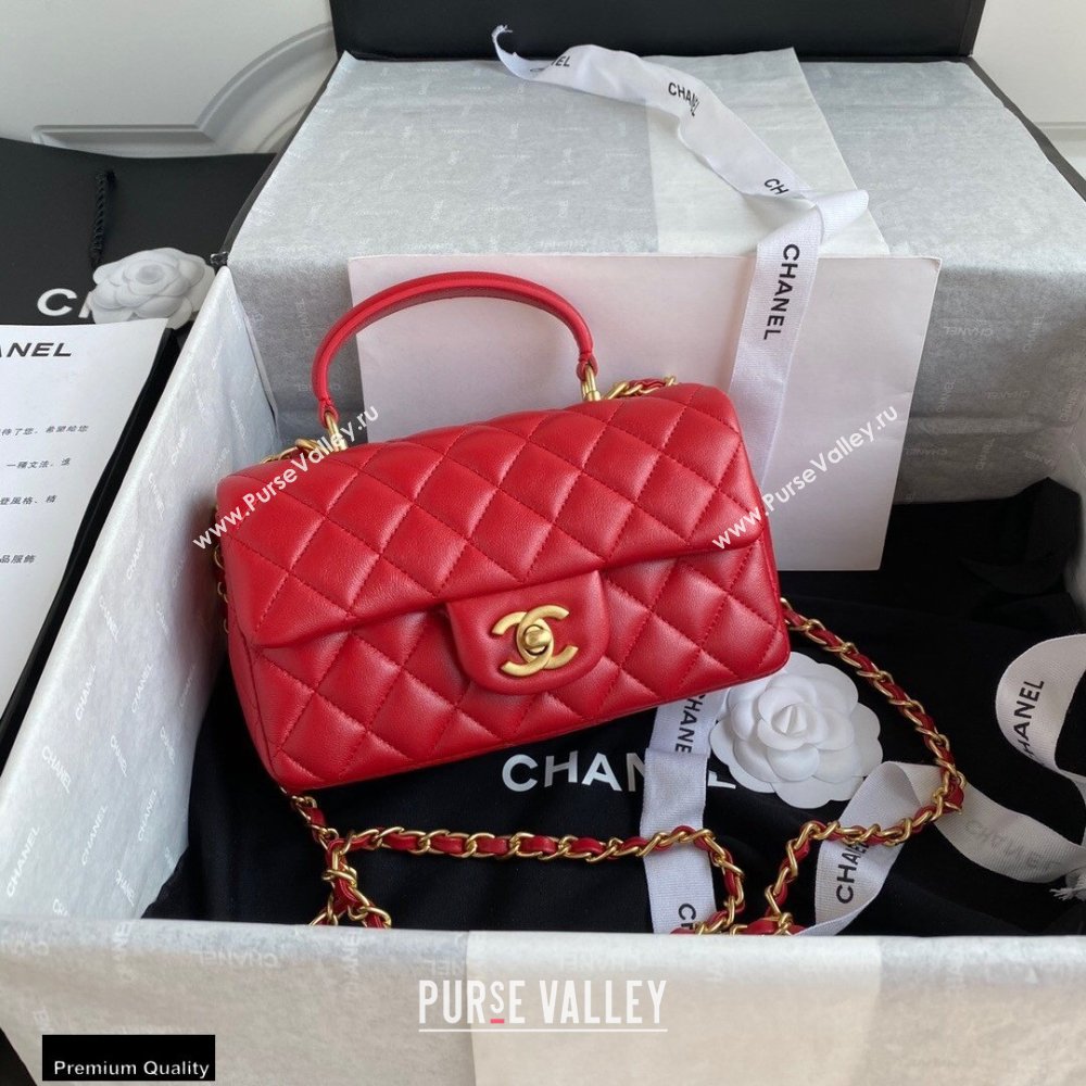 Chanel Small Classic Flap Bag with Top Handle AS2431 Red 2021 (yunding-21012204)