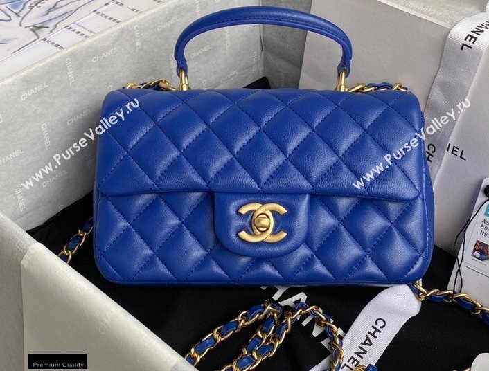 Chanel Small Classic Flap Bag with Top Handle AS2431 Blue 2021 (yunding-21012205)