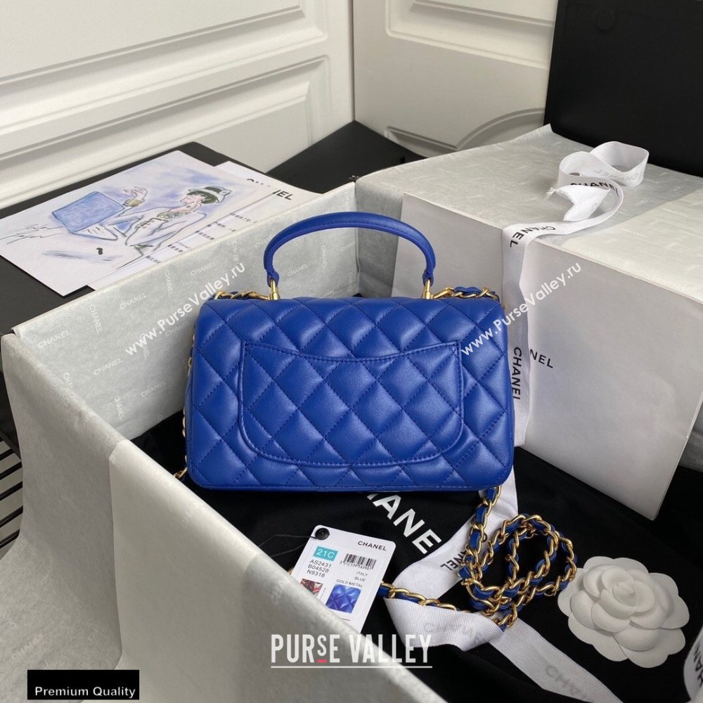 Chanel Small Classic Flap Bag with Top Handle AS2431 Blue 2021 (yunding-21012205)