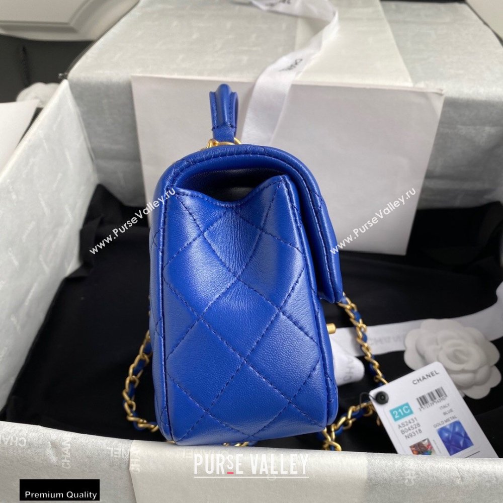 Chanel Small Classic Flap Bag with Top Handle AS2431 Blue 2021 (yunding-21012205)