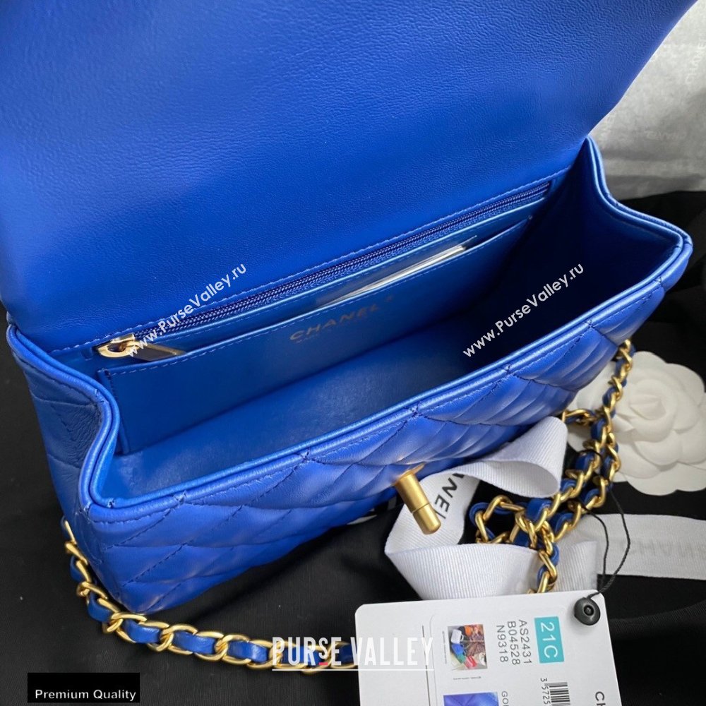 Chanel Small Classic Flap Bag with Top Handle AS2431 Blue 2021 (yunding-21012205)