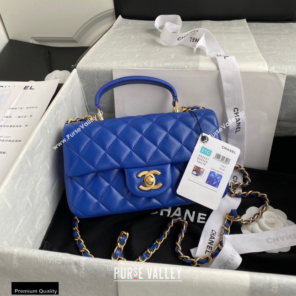 Chanel Small Classic Flap Bag with Top Handle AS2431 Blue 2021 (yunding-21012205)