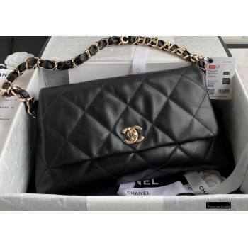 Chanel Lambskin Medium Flap Bag with Logo Strap AS2300 Black 2021 (jiyuan/haoyun-21012202)